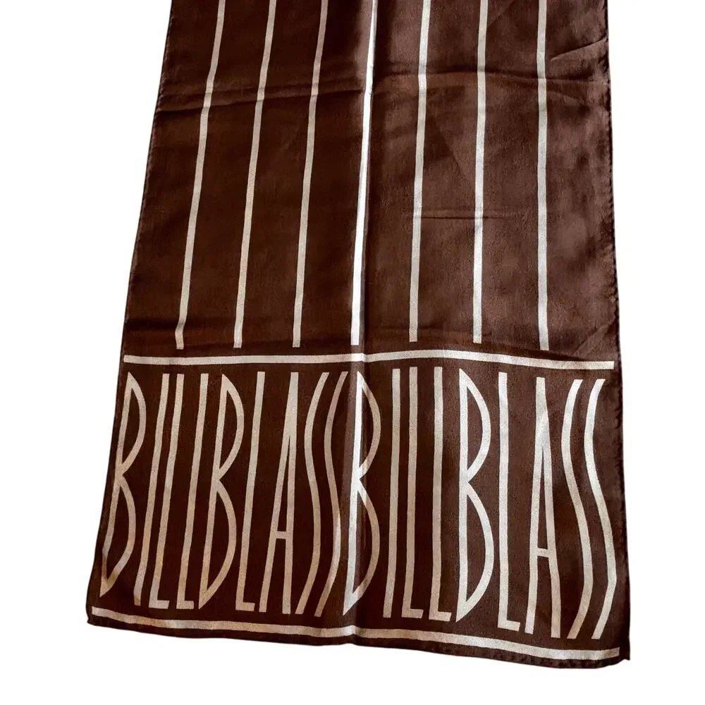 Vintage Bill Blass silk scarf rectangle tan & cream 1980’s designer spell out